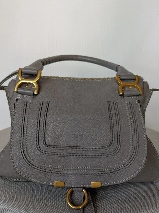 Chloé Marcie Medium Double Carry Satchel Cashmere Leather Bag Authentic - Picture 3 of 14